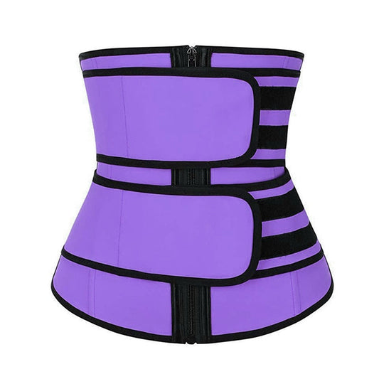 Women Rubber Neoprene Body Sculpting Zipper Double Waist Belt Body Shaping Waistband Size M Purple